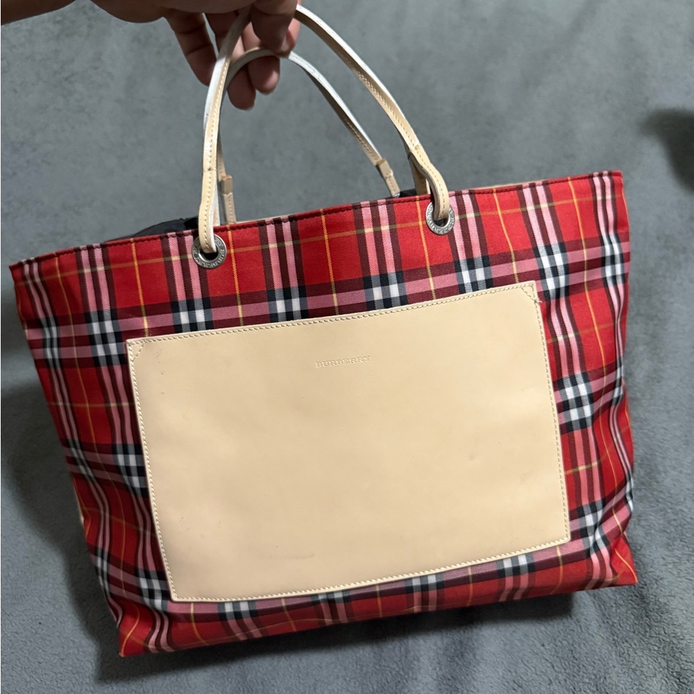 Burberry Red Plaid Tote Bag